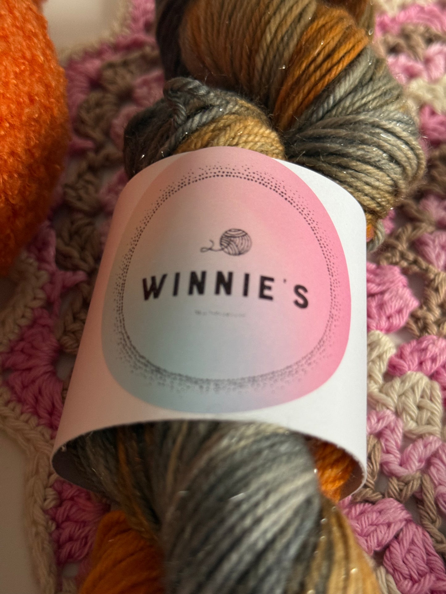 Winnies DK sparkle yarn 100g 75% Superwash Merino, 20% Nylon, 5% Silver Stellina. Halloween colourway